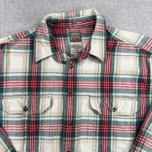 Vintage Ozark Wilderness Flannel Shirt Mens Large Red Green White Heavy Outdoors